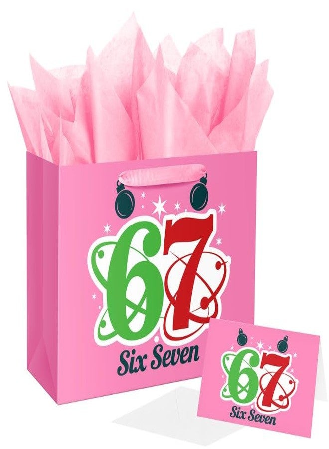 Linelglobal 12.6" Pink 67 Birthday Gift Bag Comes with Tissues Paper, Gift Bag with Card for Women Suitable for Anniversaries, Birthday, Gifting, Shopping, and Some Special Occasions - Image 1