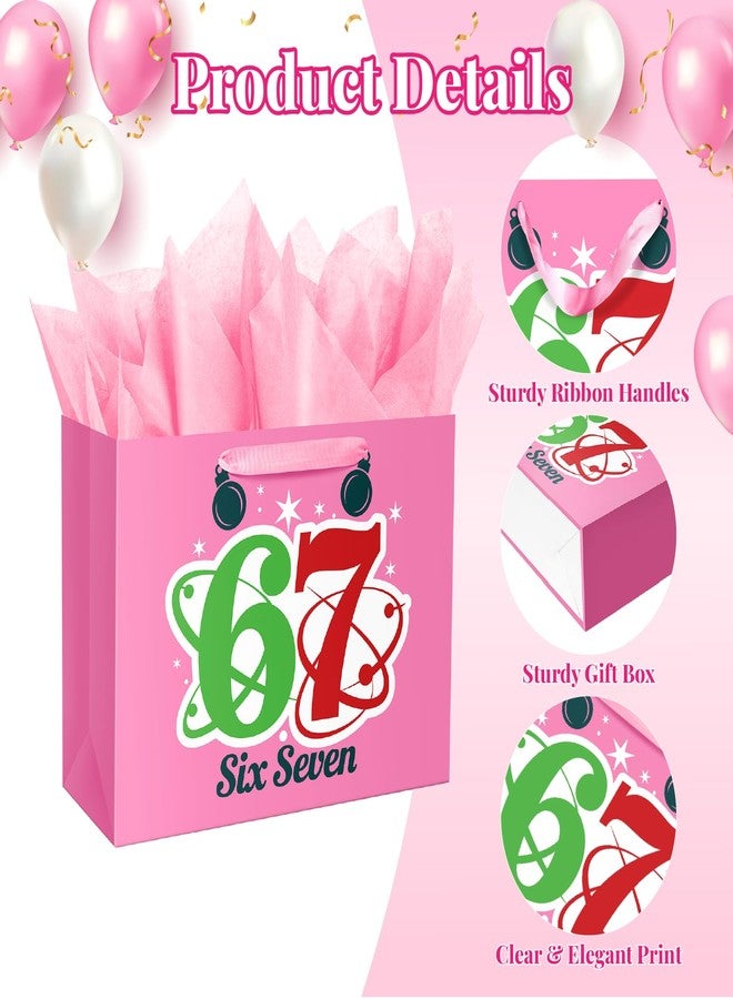Linelglobal 12.6" Pink 67 Birthday Gift Bag Comes with Tissues Paper, Gift Bag with Card for Women Suitable for Anniversaries, Birthday, Gifting, Shopping, and Some Special Occasions - Image 3