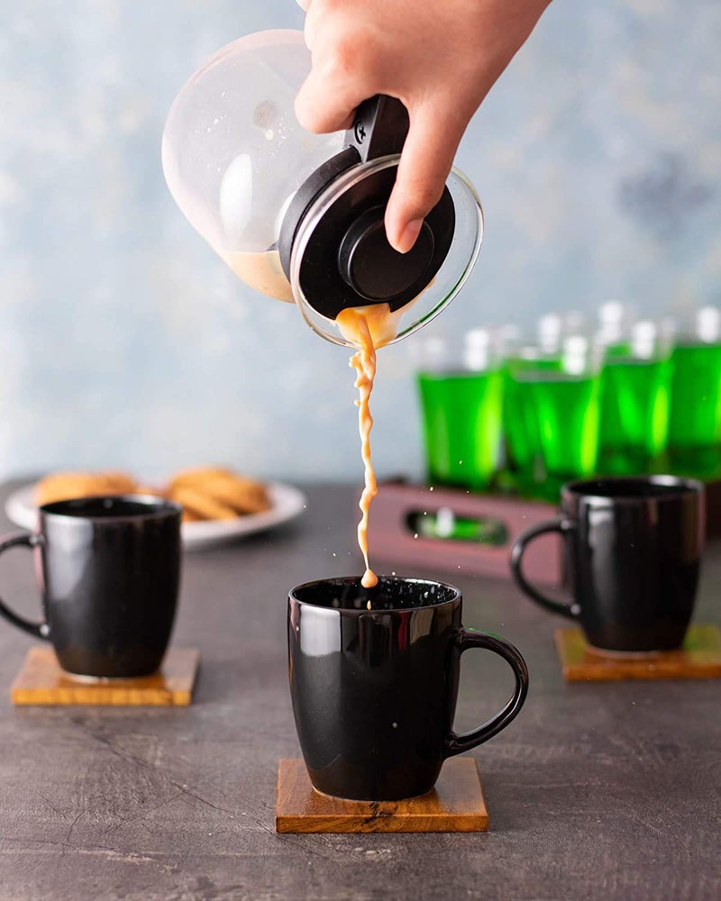 Saaikee طقم أكواب شاي وقهوة سايكي من الصين العظمية حجم كبير 220 مل 6 قطع أسود - Image 1