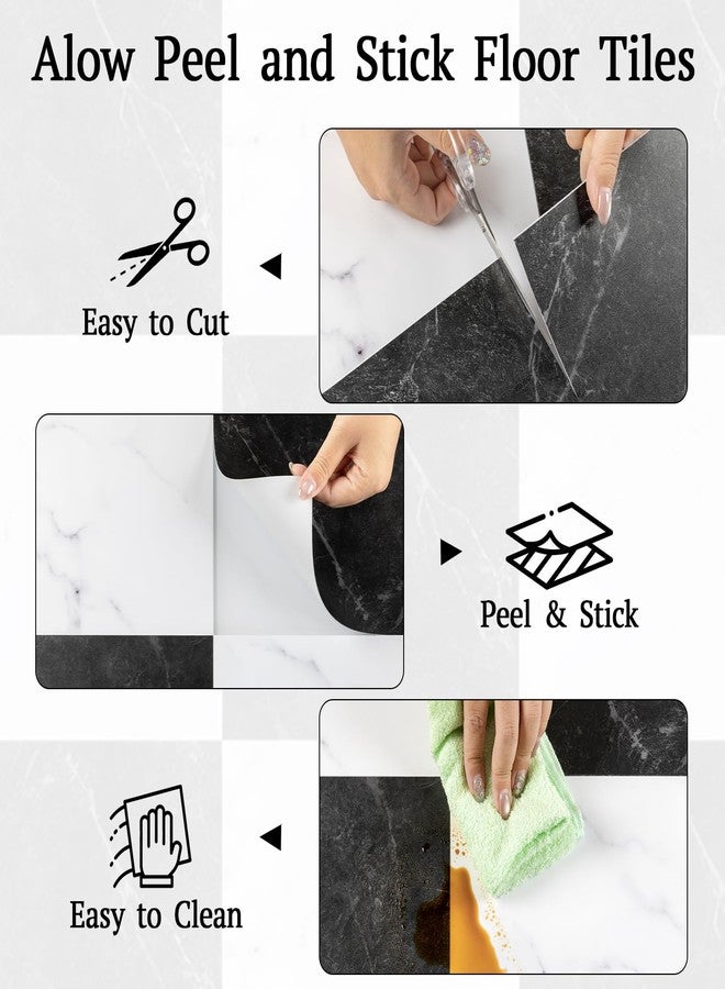 Alow Peel and Stick Floor Tiles: 16 Pack 11.8”X11.8” Vinyl Flooring Waterproof for Bathroom, Black and White Square Adhesive Stickers Easy to Install No Tools Need - Image 2