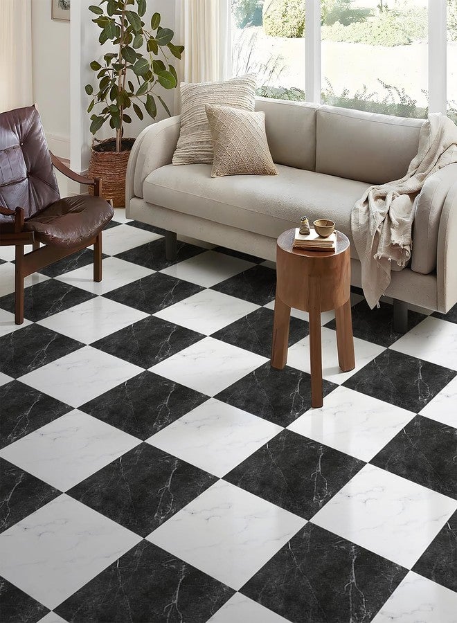 Alow Peel and Stick Floor Tiles: 16 Pack 11.8”X11.8” Vinyl Flooring Waterproof for Bathroom, Black and White Square Adhesive Stickers Easy to Install No Tools Need - Image 4