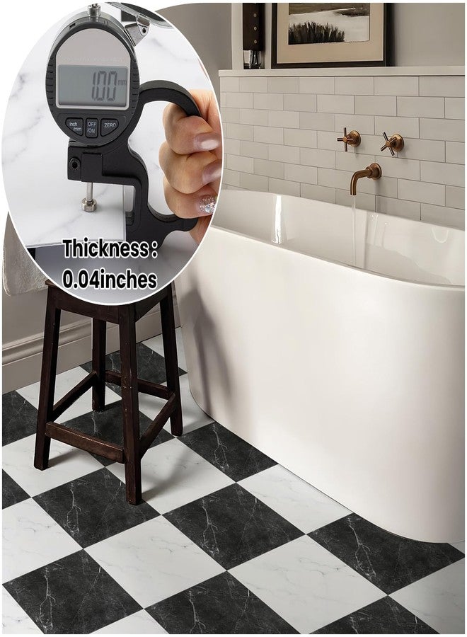 Alow Peel and Stick Floor Tiles: 16 Pack 11.8”X11.8” Vinyl Flooring Waterproof for Bathroom, Black and White Square Adhesive Stickers Easy to Install No Tools Need - Image 3