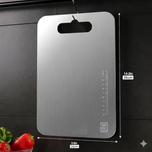 Human Hydro Stainless Steel Chopping Board (36 x 25CM) | Rust-Resistant, Anti-Bacterial & Scratch-Proof | Heavy-Duty Cutting Board for Vegetables, Fruits & Meat | Easy to Clean & Durable - Image 2