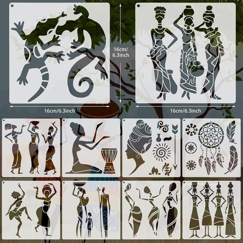 Zonon Zonon 16 Piece African Tribal Stencils - Congo Mask & Face Stencil Templates for Wall Painting and Metal Open Ring - Image 2