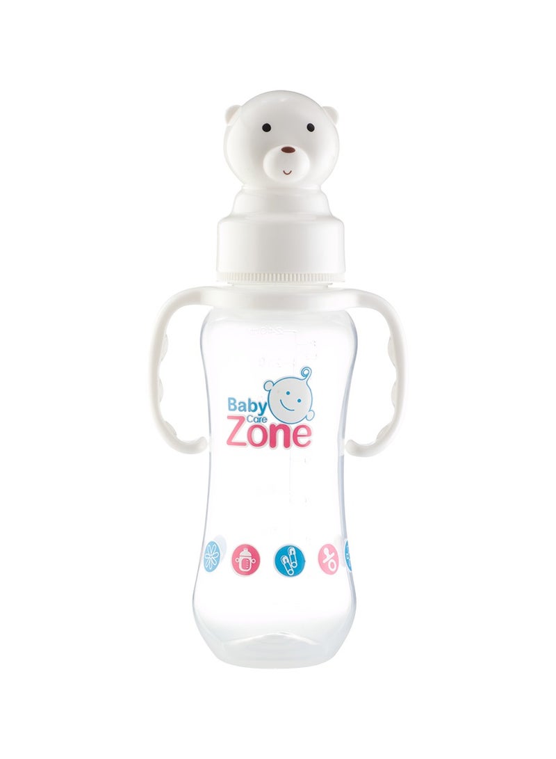 BABY ZONE Baby Zone Baby Feeding Bottle with Double Handles and Bear-Shaped Cap – 240ml – White - Image 1