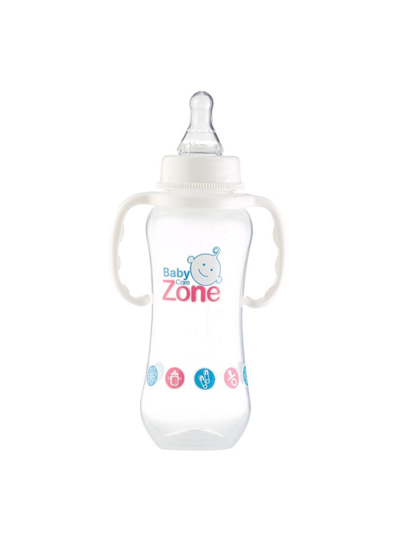 BABY ZONE Baby Zone Baby Feeding Bottle with Double Handles and Bear-Shaped Cap – 240ml – White - Image 3
