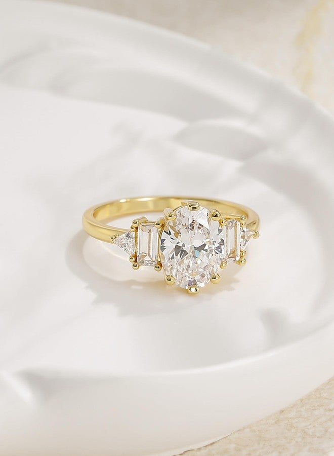 EAMTI 3CT Wedding Rings for Women Oval Cut Cubic Zirconia Engagement Promise Rings for Her Travel Ring 14K Gold Plated Size 4 - Image 3