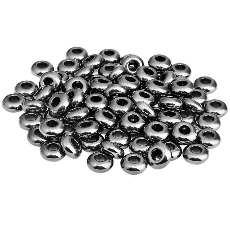 SUNYIK Hematite Large Hole 6mm Rondelle Loose Charms European Bead fits BraceletJewelry Makings Pack of 20