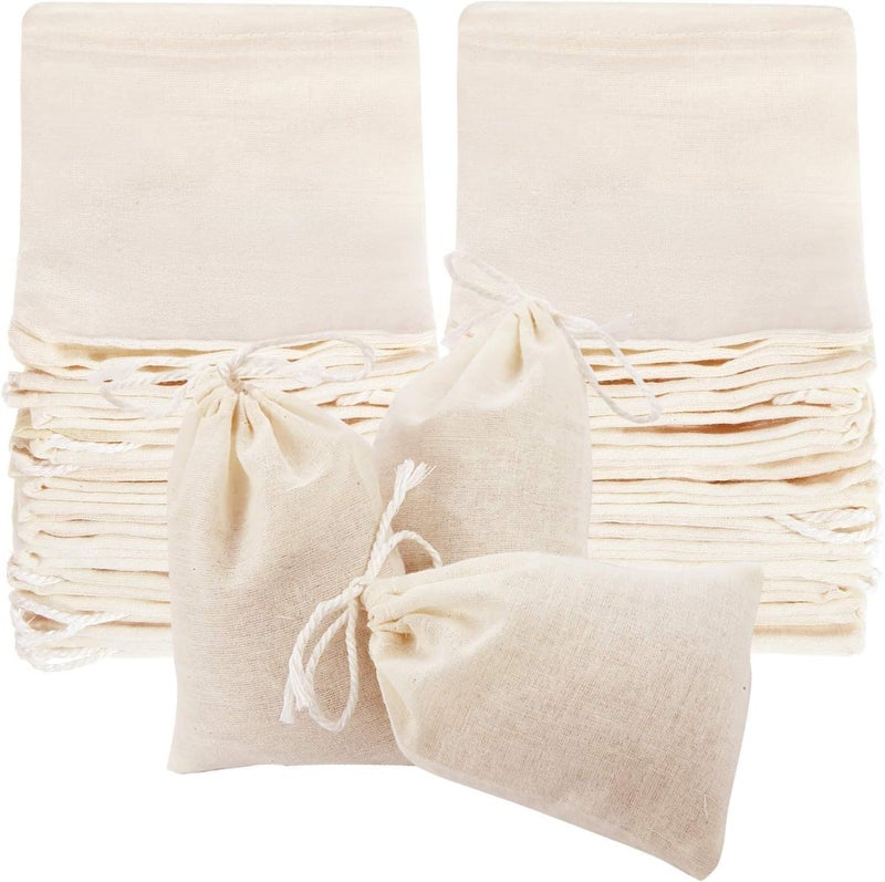 HZYH 50 Pcs Reusable Filter Bags, Cheesecloth Mesh Bags for Straining, Cold Brew Coffee, Tea, Soup, Spices, 4 x 3 Inch - Image 1