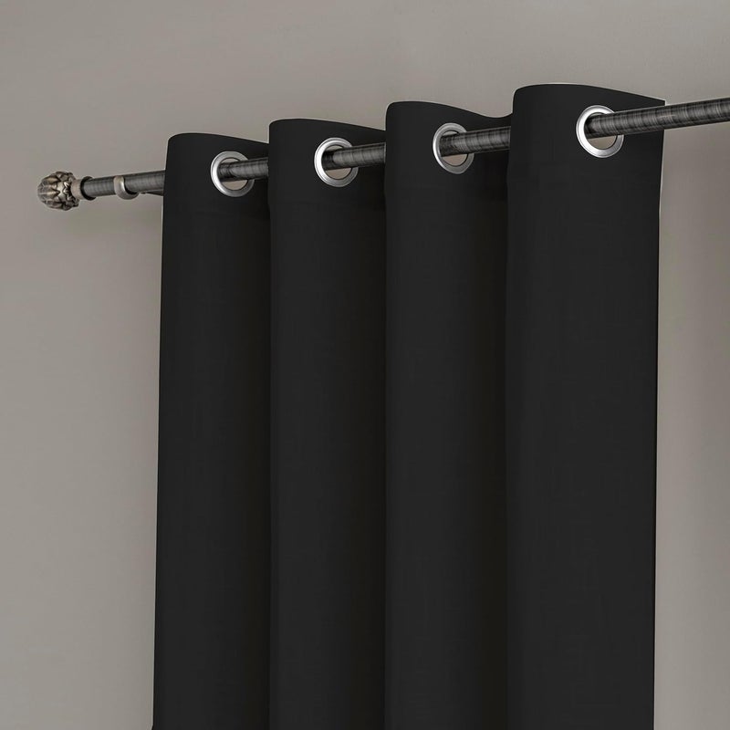 LINENWALAS Black Cotton Linen Sheer Curtains 8 Feet Door Curtain Set of 2 Solid Curtains for Kitchen Bedroom Curtains with Eyelet Rings Light Filtering 45X 8 ft - Image 3