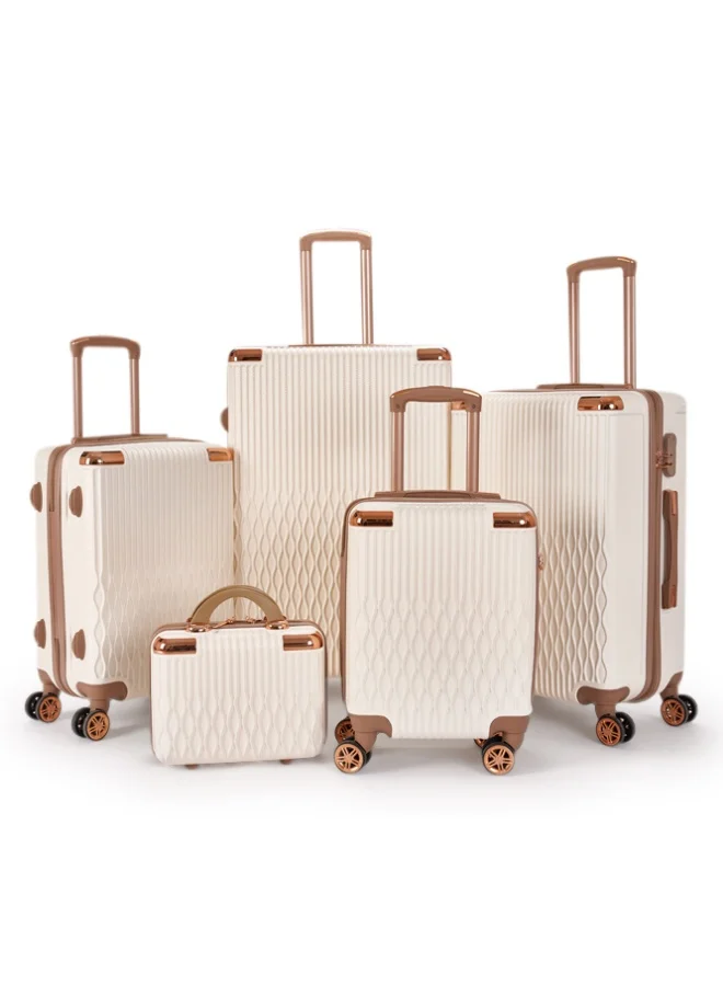 LIMRA Luggage set 5 pieces travel Bags with a distinctive design from Beige/gold