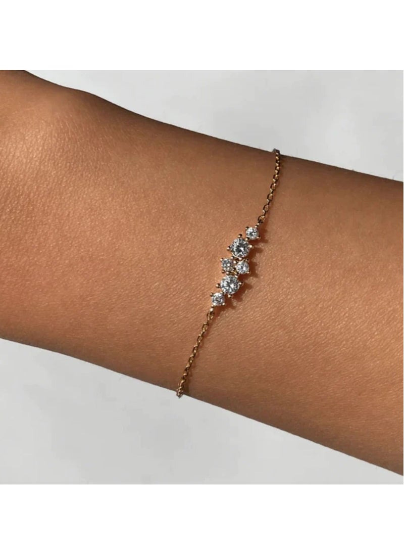 LAVEEN JEWELLERY Adjustable Imperial Cluster Bracelet for Women | 18k Gold Plated & 925 Sterling Silver, Cubic Zirconia | Dainty chain bracelet with cluster stone pendant Jewelry for Girls & Women  - Image 2