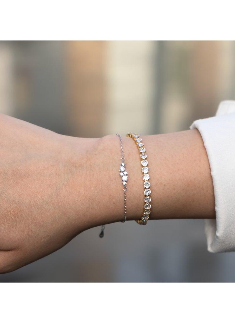 LAVEEN JEWELLERY Adjustable Imperial Cluster Bracelet for Women | 18k Gold Plated & 925 Sterling Silver, Cubic Zirconia | Dainty chain bracelet with cluster stone pendant Jewelry for Girls & Women  - Image 4