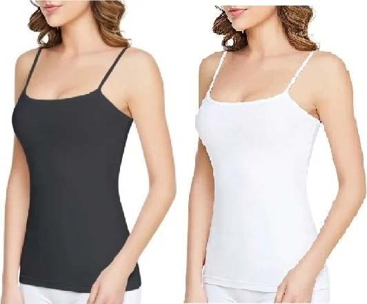 Tutku 0135 6 Pack Women's Undershirt with Ribbed Rope Straps (3 White, 3 Black)