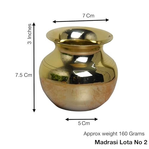 Neetu Arts | Pure Brass Lota Chambu Kalash | Traditional 3-Inch Heavy Brass Water Pot for Pooja & Rituals | 160 gm Handcrafted Pooja Vessel | - Image 2