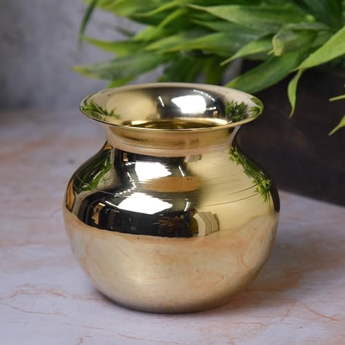 Neetu Arts | Pure Brass Lota Chambu Kalash | Traditional 3-Inch Heavy Brass Water Pot for Pooja & Rituals | 160 gm Handcrafted Pooja Vessel | - Image 1