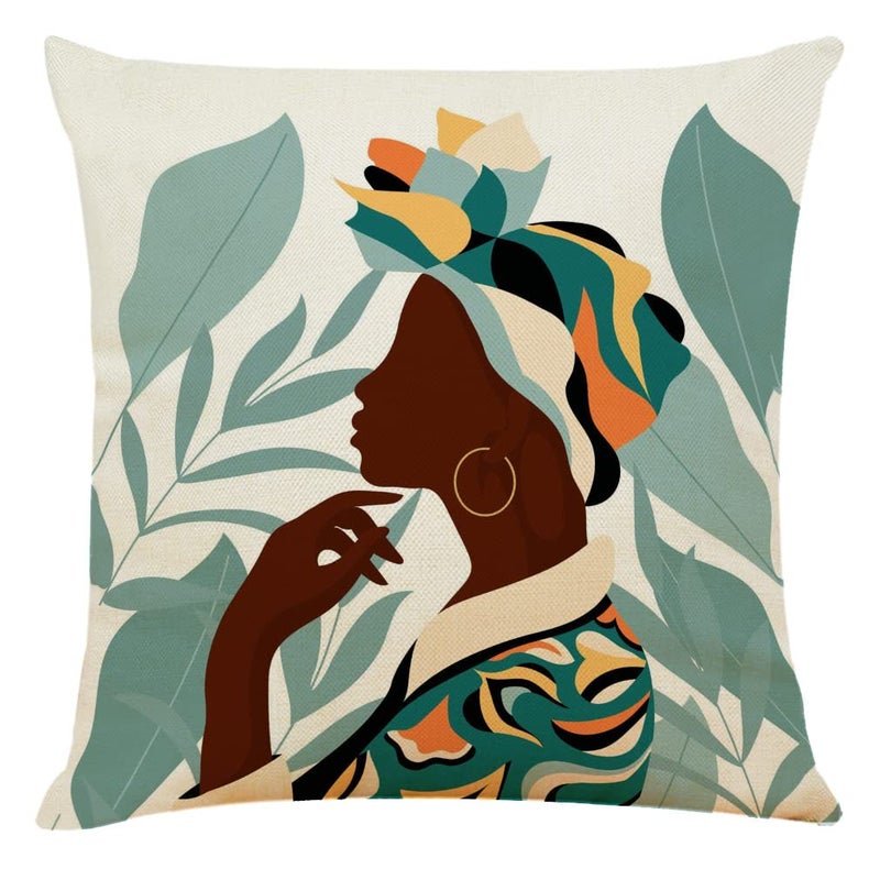 RinRinfam Abstract African Woman Throw Pillow Covers 18x18 Set of 4  Ethnic Tribal Motif Kente Head Wrap Pillow Cushion Cases Home Decor for Outdoor Sofa Bedroom Car Colorful - Image 4