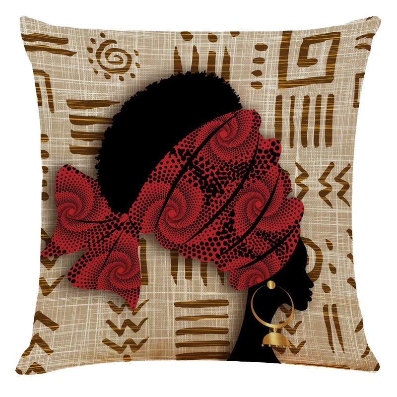 RinRinfam Abstract African Woman Throw Pillow Covers 18x18 Set of 4  Ethnic Tribal Motif Kente Head Wrap Pillow Cushion Cases Home Decor for Outdoor Sofa Bedroom Car Colorful - Image 2
