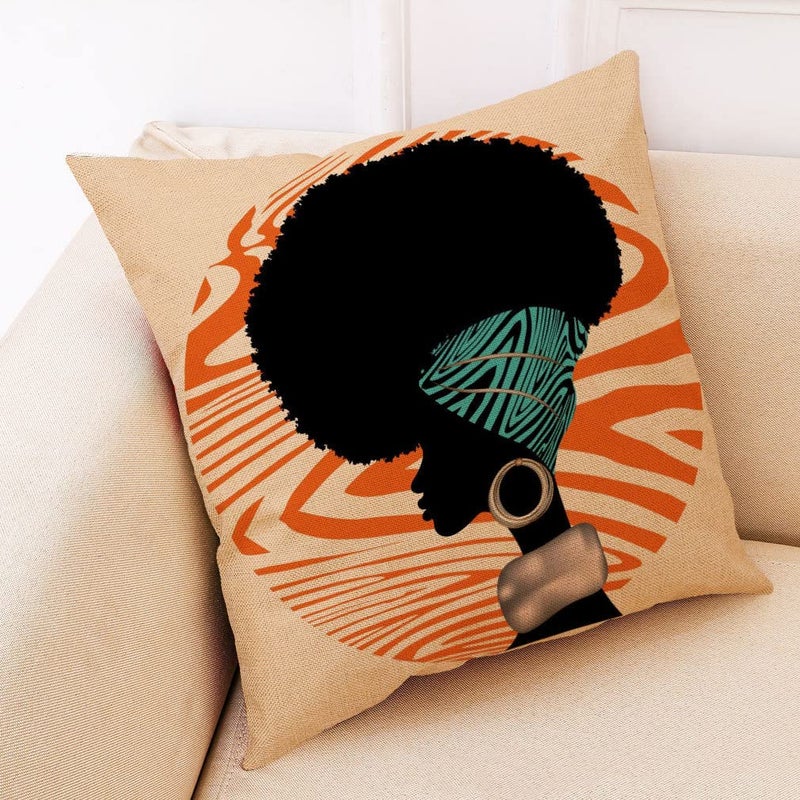 RinRinfam Abstract African Woman Throw Pillow Covers 18x18 Set of 4  Ethnic Tribal Motif Kente Head Wrap Pillow Cushion Cases Home Decor for Outdoor Sofa Bedroom Car Colorful - Image 3