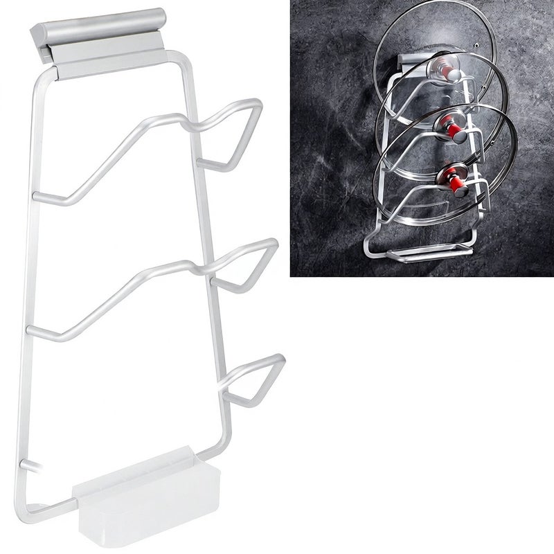 3 Tier Wall Mounted Pan Lid Storage Rack Pot Cover Organizer Holder Kitchen Accessories(Avec plateau de stockage d'eau ) - Image 3