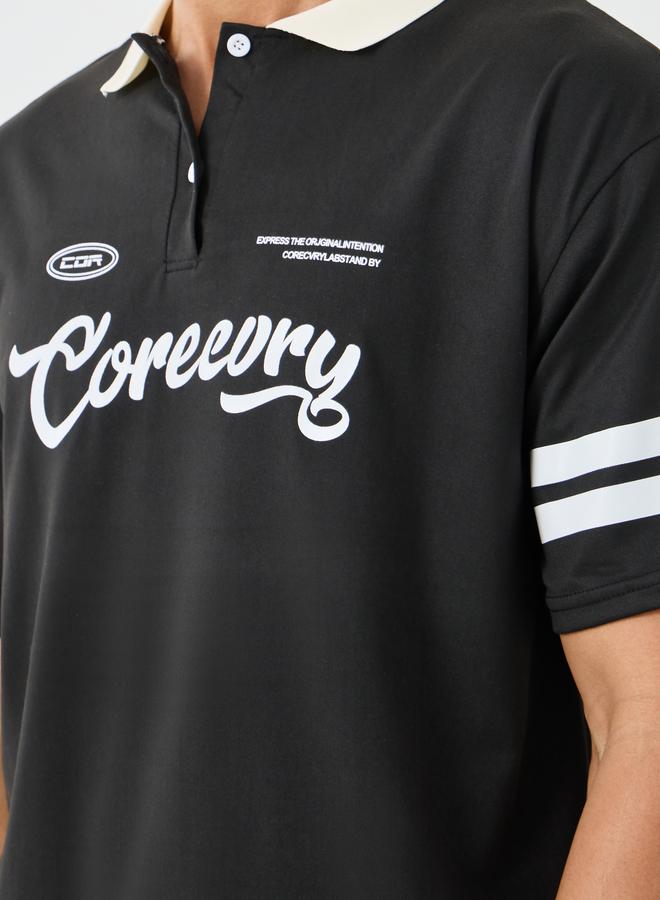 Styli Oversized Varsity Print Polo Neck T-Shirt - Image 3