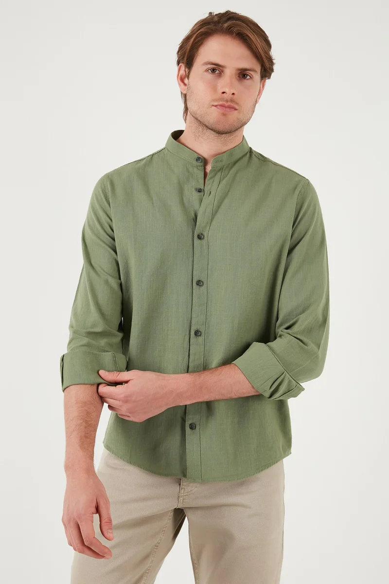 Buratti Linen Look Cotton Regular Fit Mandarin Collar Shirt Men's Shirt CF25S112637