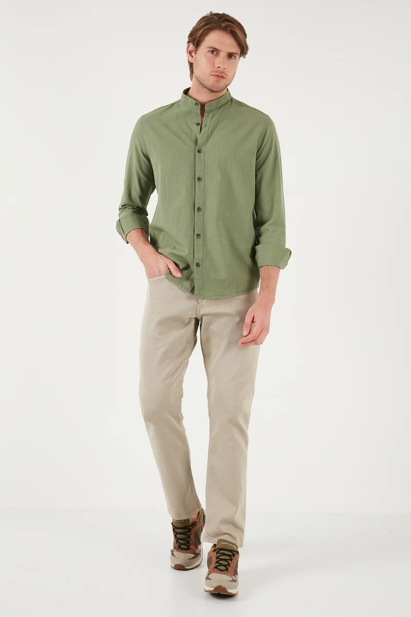 Buratti Linen Look Cotton Regular Fit Mandarin Collar Shirt Men's Shirt CF25S112637