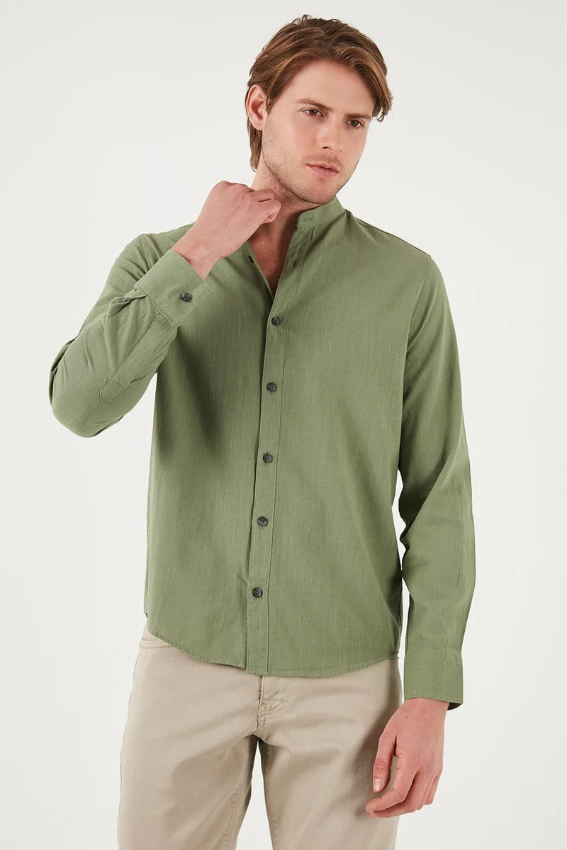 Buratti Linen Look Cotton Regular Fit Mandarin Collar Shirt Men's Shirt CF25S112637