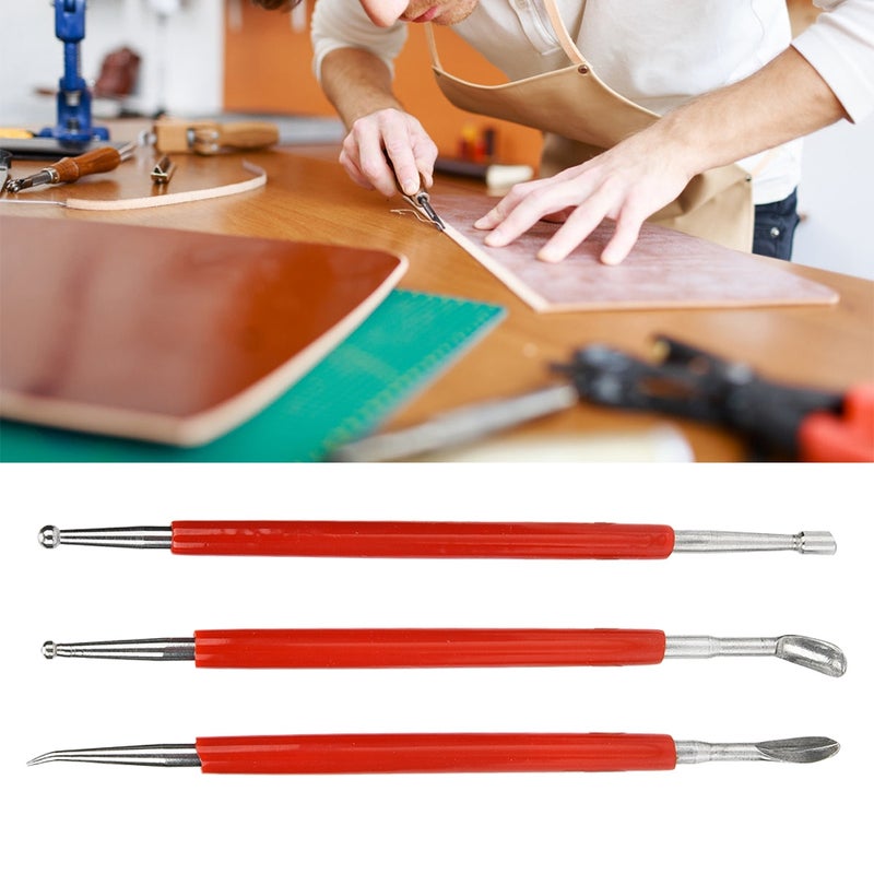 3Pcs Red Stainless Steel DIY Edge Stamping Carving Handle Tool for Leather Detail Sculpture - Image 5