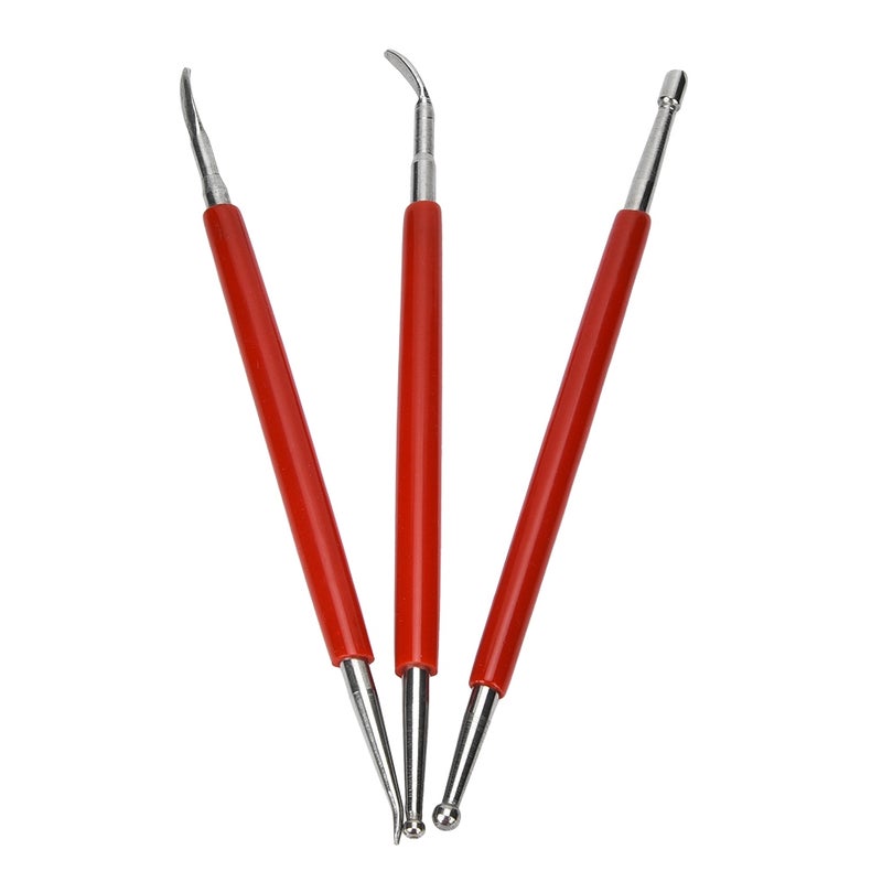 3Pcs Red Stainless Steel DIY Edge Stamping Carving Handle Tool for Leather Detail Sculpture - Image 2