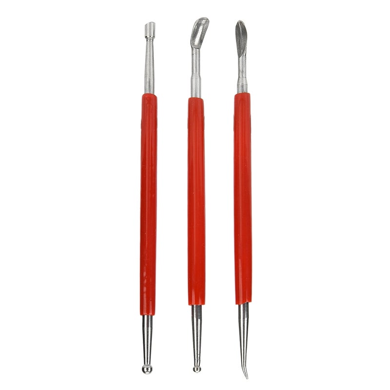 3Pcs Red Stainless Steel DIY Edge Stamping Carving Handle Tool for Leather Detail Sculpture - Image 1