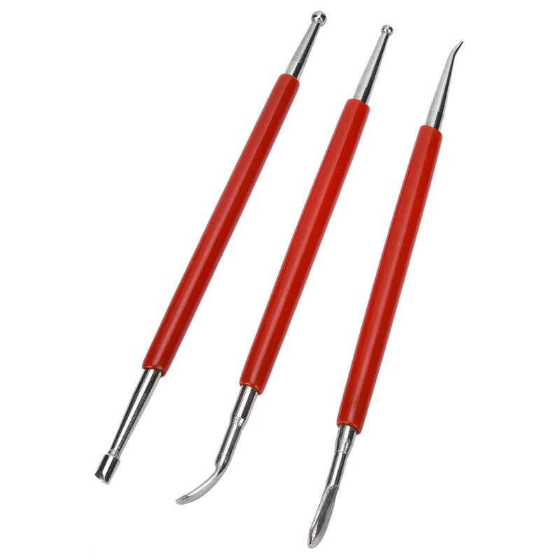 3Pcs Red Stainless Steel DIY Edge Stamping Carving Handle Tool for Leather Detail Sculpture - Image 3