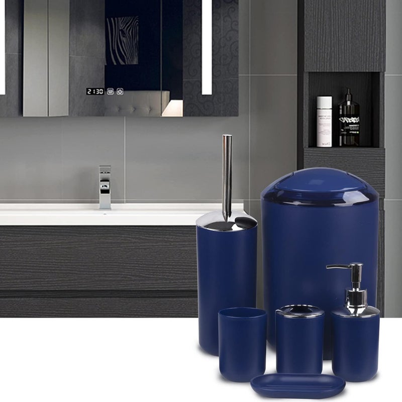 CERBIOR مجموعة إكسسوارات الحمام المكونة من 6 قطع تشمل موزع الصابون، حامل فرشاة الأسنان، كوب فرشاة الأسنان، طبق الصابون لسطح الزينة وهدية ترحيب (أزرق) - Image 5