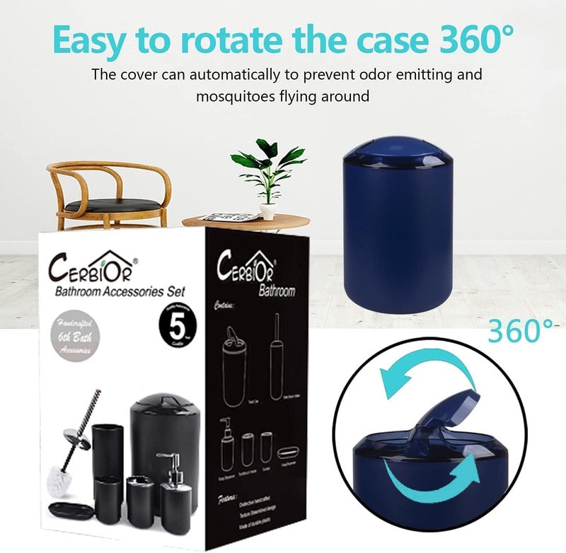 CERBIOR مجموعة إكسسوارات الحمام المكونة من 6 قطع تشمل موزع الصابون، حامل فرشاة الأسنان، كوب فرشاة الأسنان، طبق الصابون لسطح الزينة وهدية ترحيب (أزرق) - Image 4