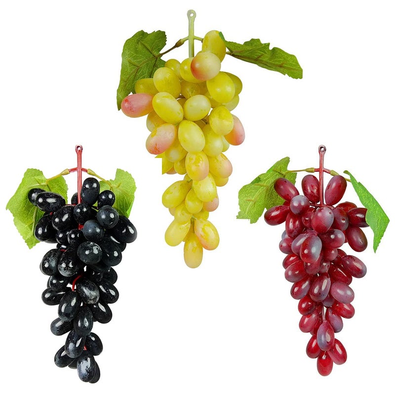 Crystu Hanging Artificial Grapes with Leaves Plastic Fake Fruit Food Home Decor for Table Decoration Combo Pack of 3 pc - Image 1