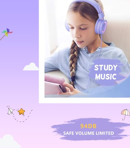 Bywulanda Upgrade USB Type C Kids Headphone for School, 94dB Safe Volume Limited, HD Stereo Sound, Foldable Lightweight On-Ear Headphones for Boys/Girls/Students/Tablet/Travel(Light Purple) - Image 4