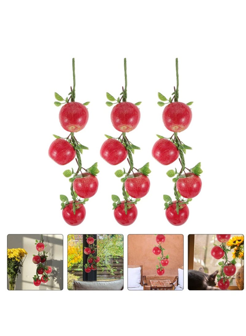 Excefore Red Apple Garland, 3pcs Simulation Fruit Hanging String Plants Decor, Wedding Decorations Decor Plant Garland Vine Mini Fake Apples Lifelike Fruit Artificial Fake for Decor Toy  - Image 2