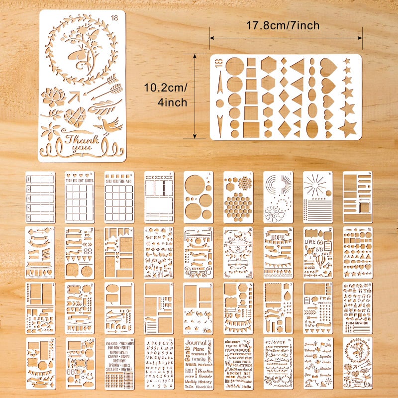 Pinsit 36Piece Journal Stencil Set for Bullet Journals, 4 x 7 Inch Templates, Planner Stencils for DIY Drawing, Notebook & Scrapbook Accessories - Image 2