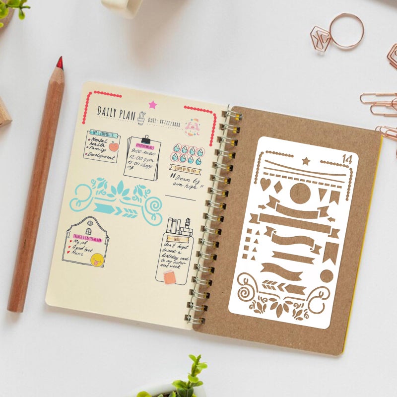 Pinsit 36Piece Journal Stencil Set for Bullet Journals, 4 x 7 Inch Templates, Planner Stencils for DIY Drawing, Notebook & Scrapbook Accessories - Image 3