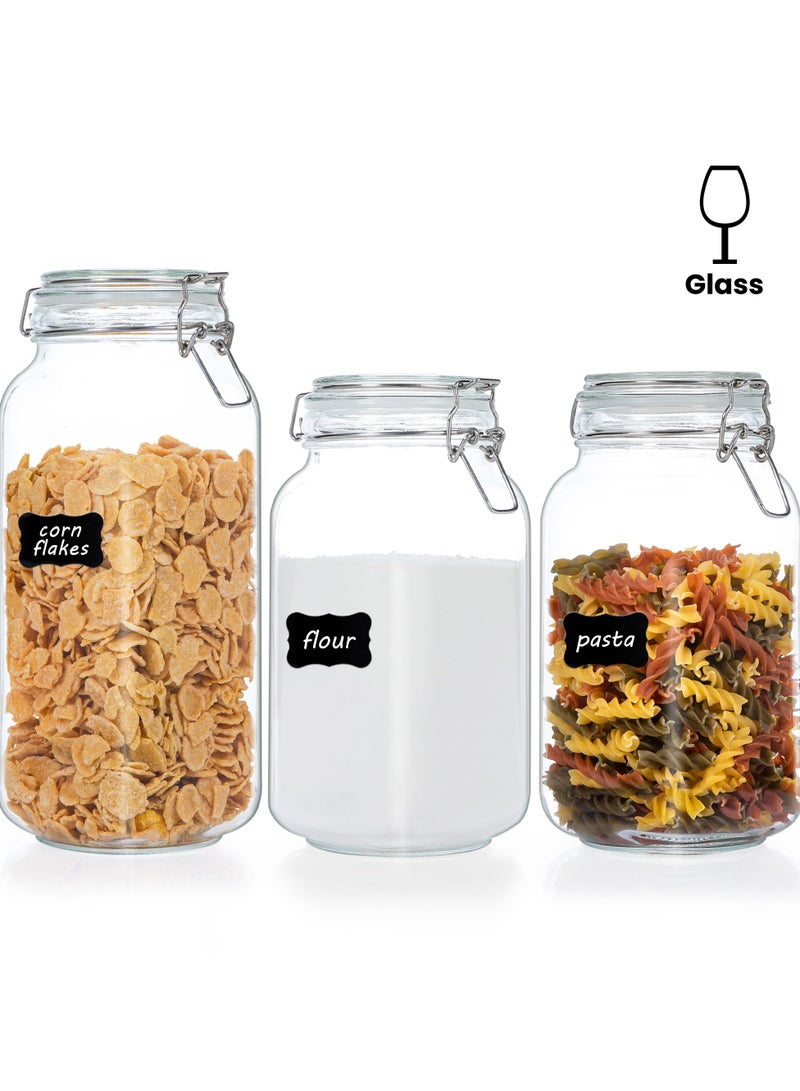 في توب مارت Vtopmart 3 قطع برطمانات زجاجية محكمة الغلق مع أغطية، 3 قطع حاويات تخزين طعام Vtopmart، حاويات ماسون مربعة، 78 أونصة1 + 50 أونصة2 - Image 1