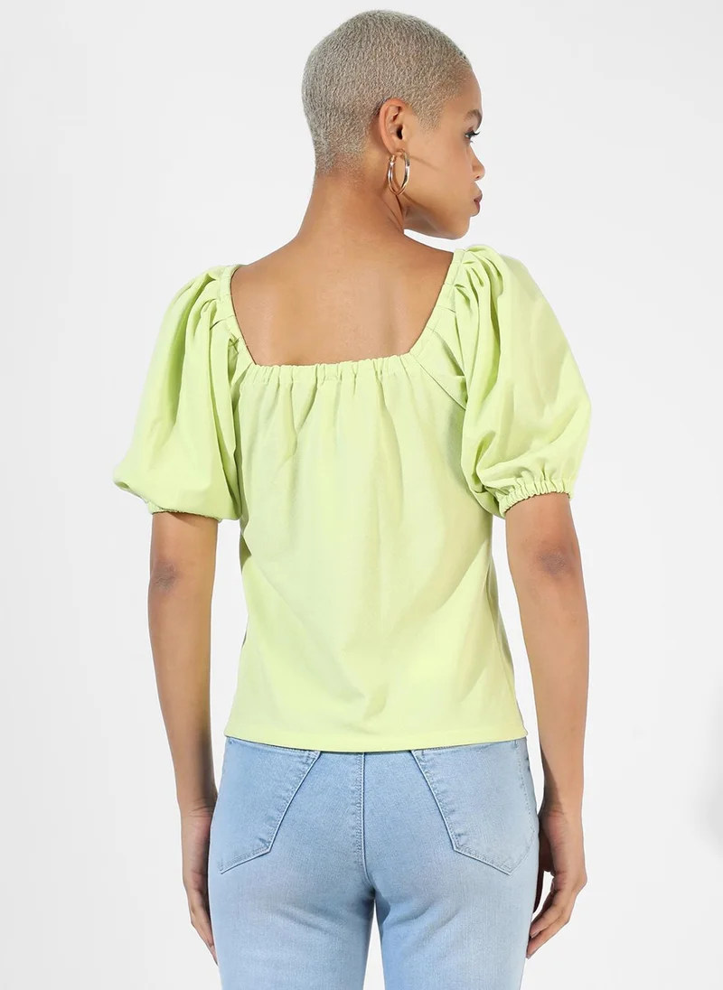 Pinacolada  Women's Lime Green Puff-Sleeved Top for Women | Best Price UAE