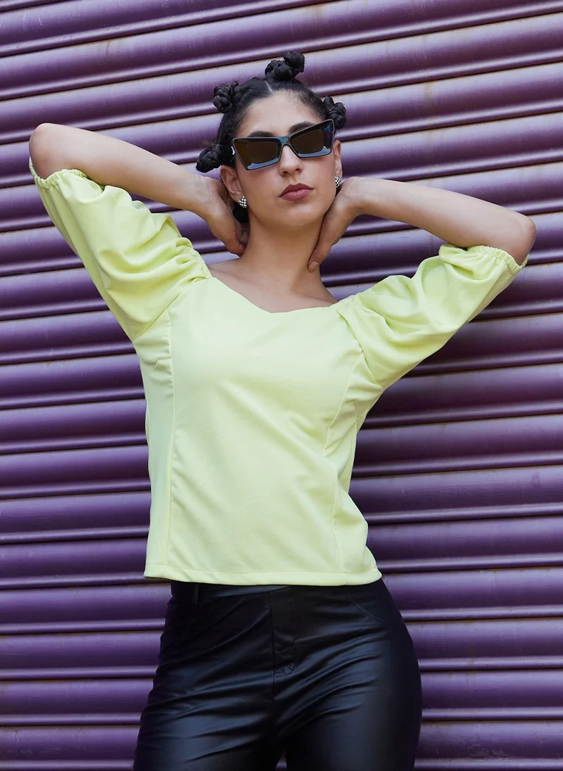 Pinacolada  Women's Lime Green Puff-Sleeved Top for Women | Best Price UAE