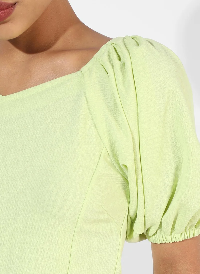 Pinacolada  Women's Lime Green Puff-Sleeved Top for Women | Best Price UAE