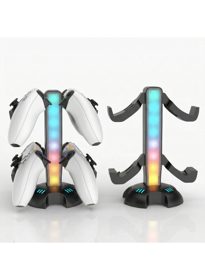 سايتاك حامل شحن ثنائي لجهاز PS5 DualSense من Saitake، مزود بإضاءة RGB، يشحن جهازي تحكم - Image 1