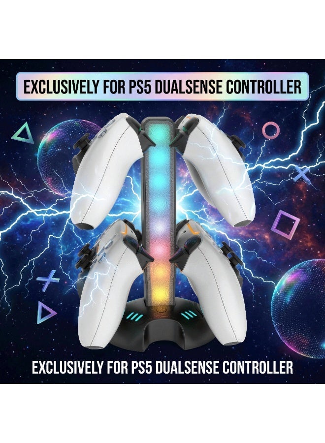 سايتاك حامل شحن ثنائي لجهاز PS5 DualSense من Saitake، مزود بإضاءة RGB، يشحن جهازي تحكم - Image 2