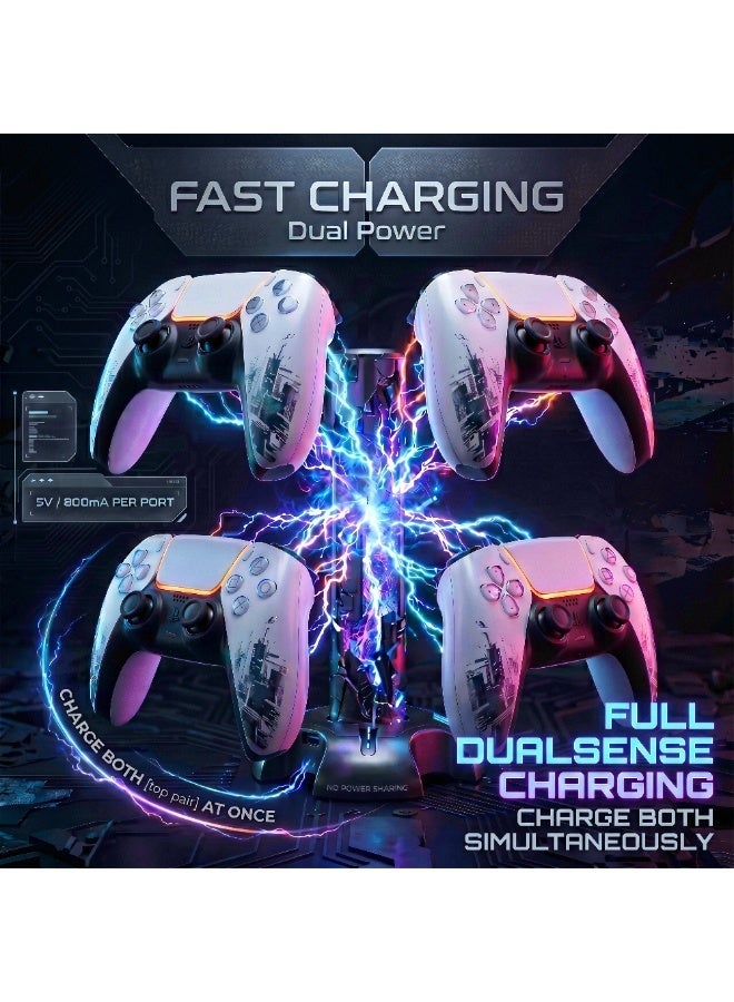 سايتاك حامل شحن ثنائي لجهاز PS5 DualSense من Saitake، مزود بإضاءة RGB، يشحن جهازي تحكم - Image 3