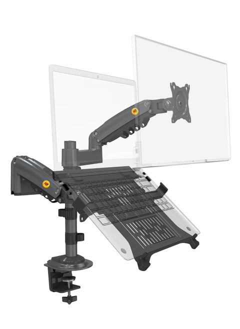 2-in-1 Dual Monitor & Laptop Arm Mount – Fits 17"-27" Screens & 10"-17" Laptops – Gas Spring Adjustable Stand – 2 to 9kg Load Capacity – Clamp & Grommet Installation – Space-Saving Desk Setup