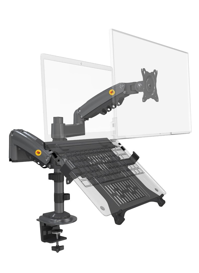 Generic - 2-in-1 Dual Monitor & Laptop Arm Mount – Fits 17"-27" Screens & 10"-17" Laptops – Gas Spring Adjustable Stand – 2 to 9kg Load Capacity – Clamp & Grommet Installation – Space-Saving Desk Setup - Image 1