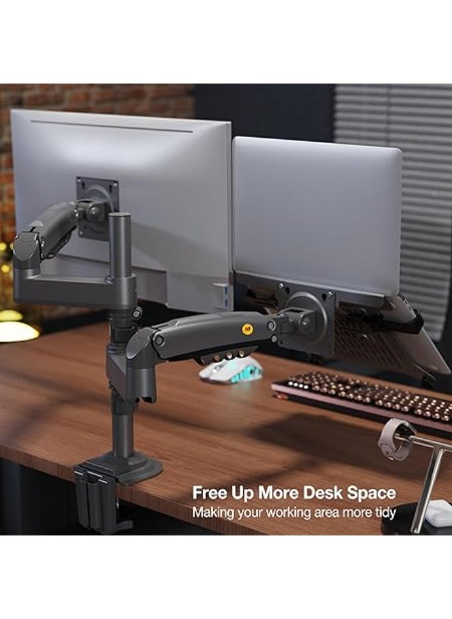 Generic - 2-in-1 Dual Monitor & Laptop Arm Mount – Fits 17"-27" Screens & 10"-17" Laptops – Gas Spring Adjustable Stand – 2 to 9kg Load Capacity – Clamp & Grommet Installation – Space-Saving Desk Setup - Image 1