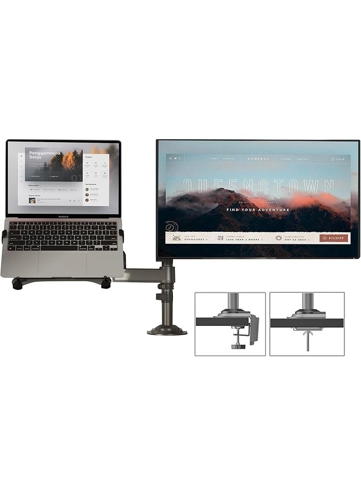 Generic - 2-in-1 Dual Monitor & Laptop Arm Mount – Fits 17"-27" Screens & 10"-17" Laptops – Gas Spring Adjustable Stand – 2 to 9kg Load Capacity – Clamp & Grommet Installation – Space-Saving Desk Setup - Image 1